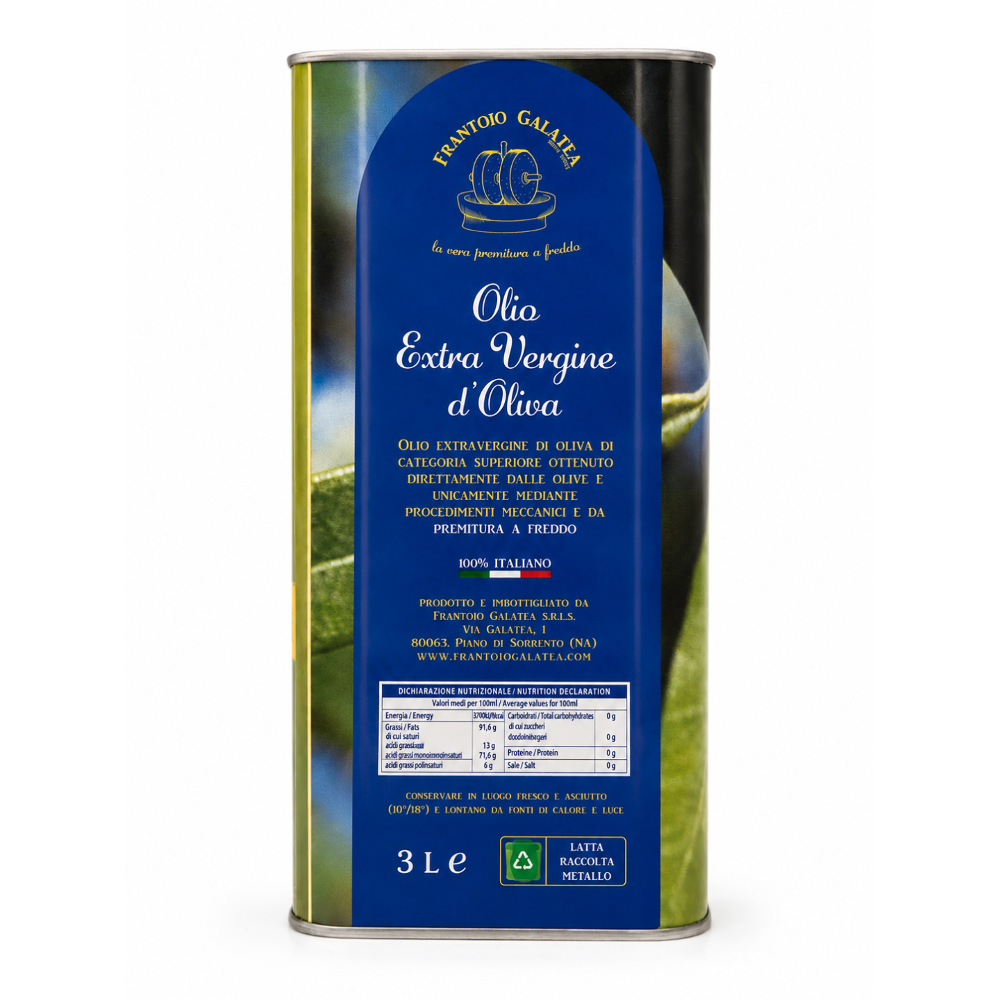 Olio Extra Vergine d'Oliva in lattina 3L - Frantoio Galatea